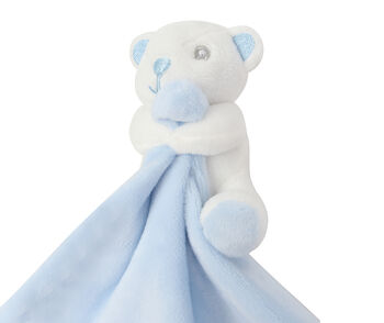 Personalised Blue Bear Plush Rattle Comforter Blanket, 3 of 7