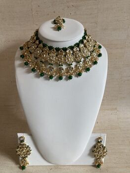 Indian Gold Plated Kundan And Pearl Emerald Green Set, 6 of 8