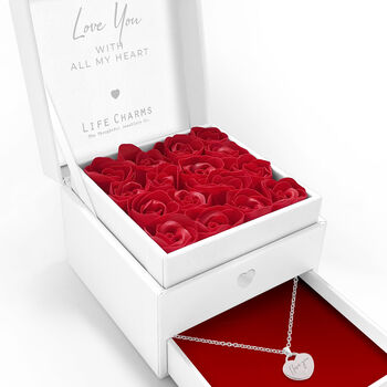 Valentine's Day Red Roses Jewellery Box And Engraved Necklace Gift Set, 2 of 3
