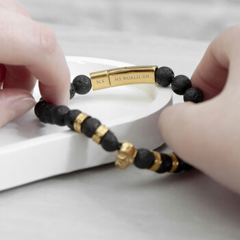 Personalised Men's Gold Plated Skull Beaded Bracelet, 3 of 8