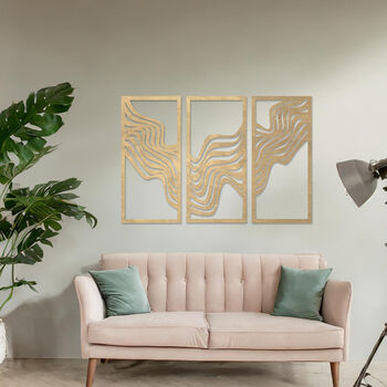 Wooden Abstract Wave Wall Art Set Modern Triptych Design, 6 of 10