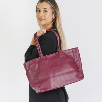 Burgundy Lined Soft Leather Tote, 5 of 10