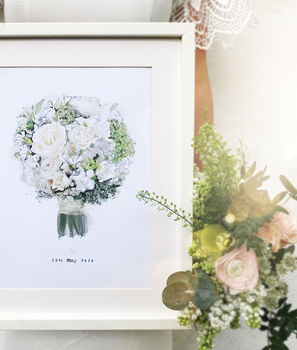 Personalised Bridal Wedding Bouquet Illustrated Print, 2 of 7