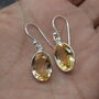 Oval Citrine Earrings: Dangle Drop, Sterling Silver, thumbnail 1 of 6