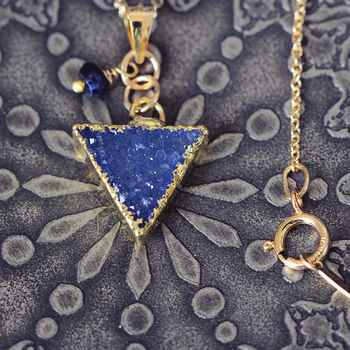 Blue Druzy And Sapphire Triangle Necklace, 5 of 10
