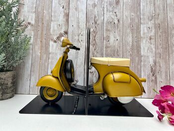 Yellow Scooter Bookends Metal Shelf Decor Moped Gift, 5 of 8