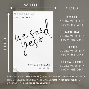 Personalised Wedding Mirror Sticker – We Said Yes, 6 of 9