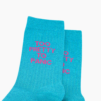 Panic Combed Cotton Glitter Socks In Turquoise, 2 of 4