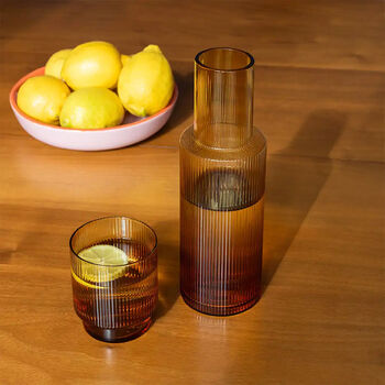 Set Of Four Retro Ribbed Amber Glasses, 3 of 3