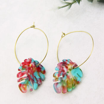 Rainbow Tortoiseshell Leaf Earrings, 2 of 6