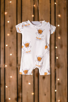 Highland Cow Short Baby Romper, 3 of 5