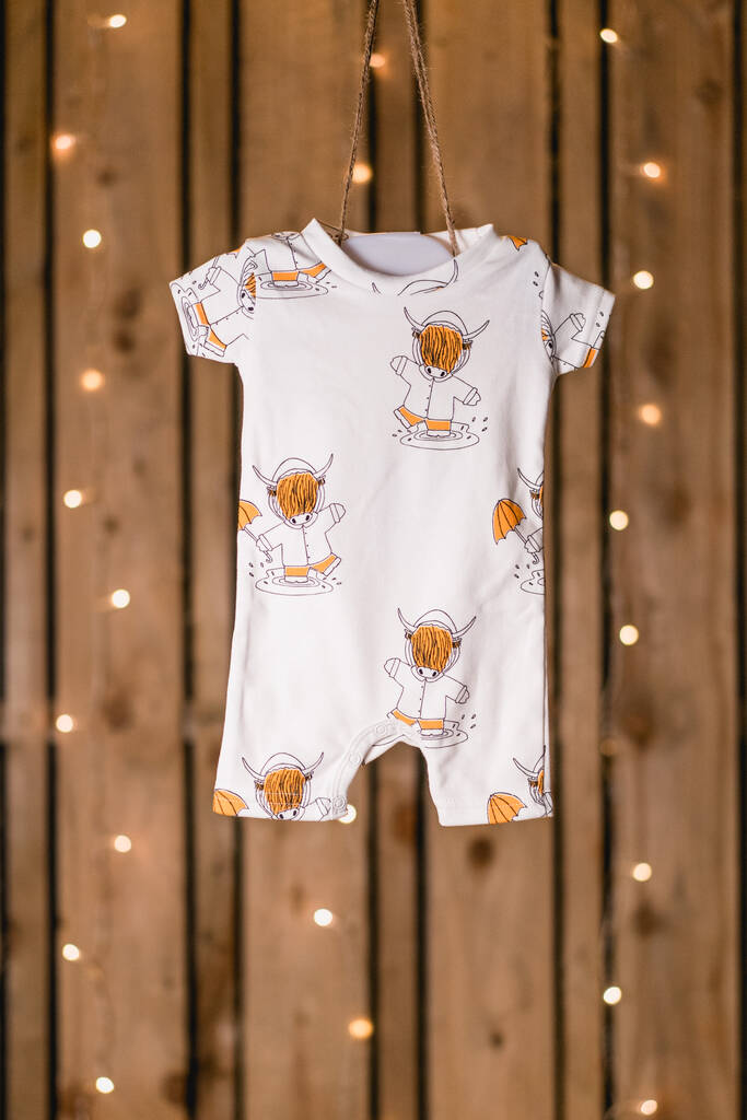 Highland Cow Short Baby Romper, 1 of 6