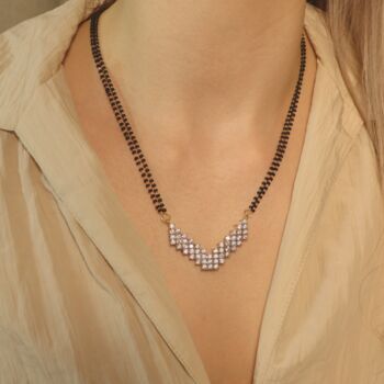 Zircon Mangalsutra Black Bea Earring And Necklace, 3 of 9