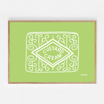 Custard Cream, Jammie Dodger, Bourbon And Digestive Biscuits Set Of Four Green Prints, 7 of 10