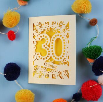Personalised 30th Birthday Card Papercut Spotty Design, 8 of 8