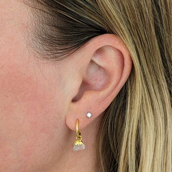 Clear Quartz Gemstone Hoop Earrings, Gold, 2 of 4