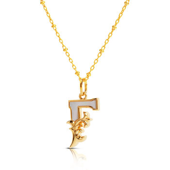 Gold Plated F Initial Necklace With Mother Of Pearl, 2 of 6