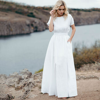 linen bridesmaid dresses VisibleArt Sleeveless Linen Maxi Dress with Pockets main image 0