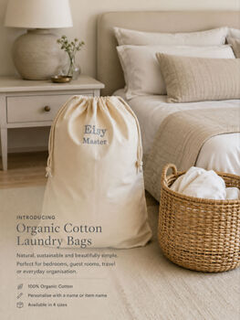 100% Organic Cotton Travel Durable Drawstring Laundry Bag, 2 of 8