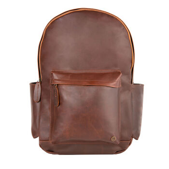 Personalised Brown Leather Backpack With Side Pockets, 2 of 11