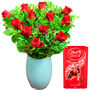 Dozen Red Roses Flower Bouquet And Box Of Chocolates, thumbnail 1 of 7