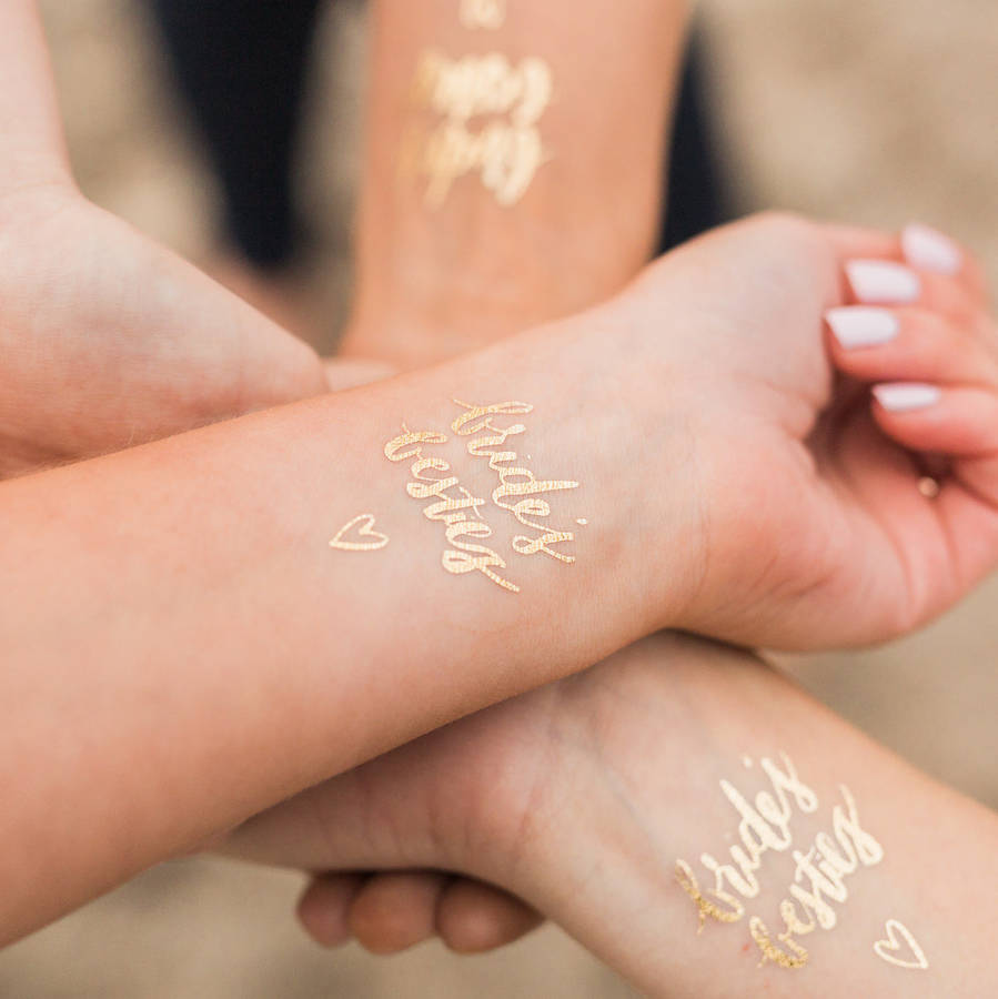 Bride's Besties Hen Party Gold Temporary Tattoos, 1 of 5