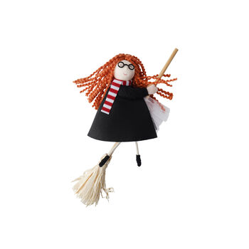 Young Witch Girl On Broomstick Hanging Decoration, 3 of 4