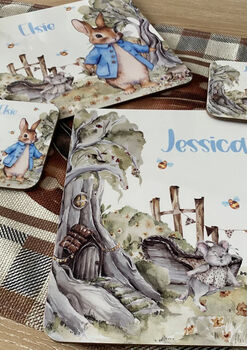 Kids Personalised Little Bunny Placemat, Coaster And Mug Dinner Set, 8 of 11