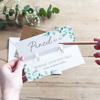 Green Eucalyptus 'Pencil Us In' Save The Date, 3 of 3