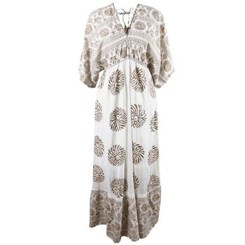 'Heather' White And Gold Indian Print Batwing Crepe Dress, 5 of 5
