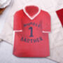 Football Number One Brother Birthday Card With Blue Or Red T Shirt Design, thumbnail 4 of 8
