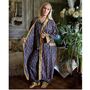 Block Printed Navy Blue, Mustard And Pink Lily Cotton Dressing Gown, thumbnail 3 of 8