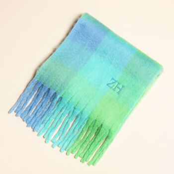 Personalised Green And Blue Check Winter Scarf, 2 of 5