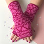 Ladies Lambswool Wrist Warmers Heart Pattern, thumbnail 1 of 7