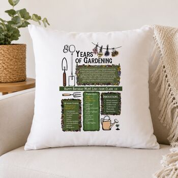 80th Birthday Gift For Gardeners Personalised Cushion, 3 of 9