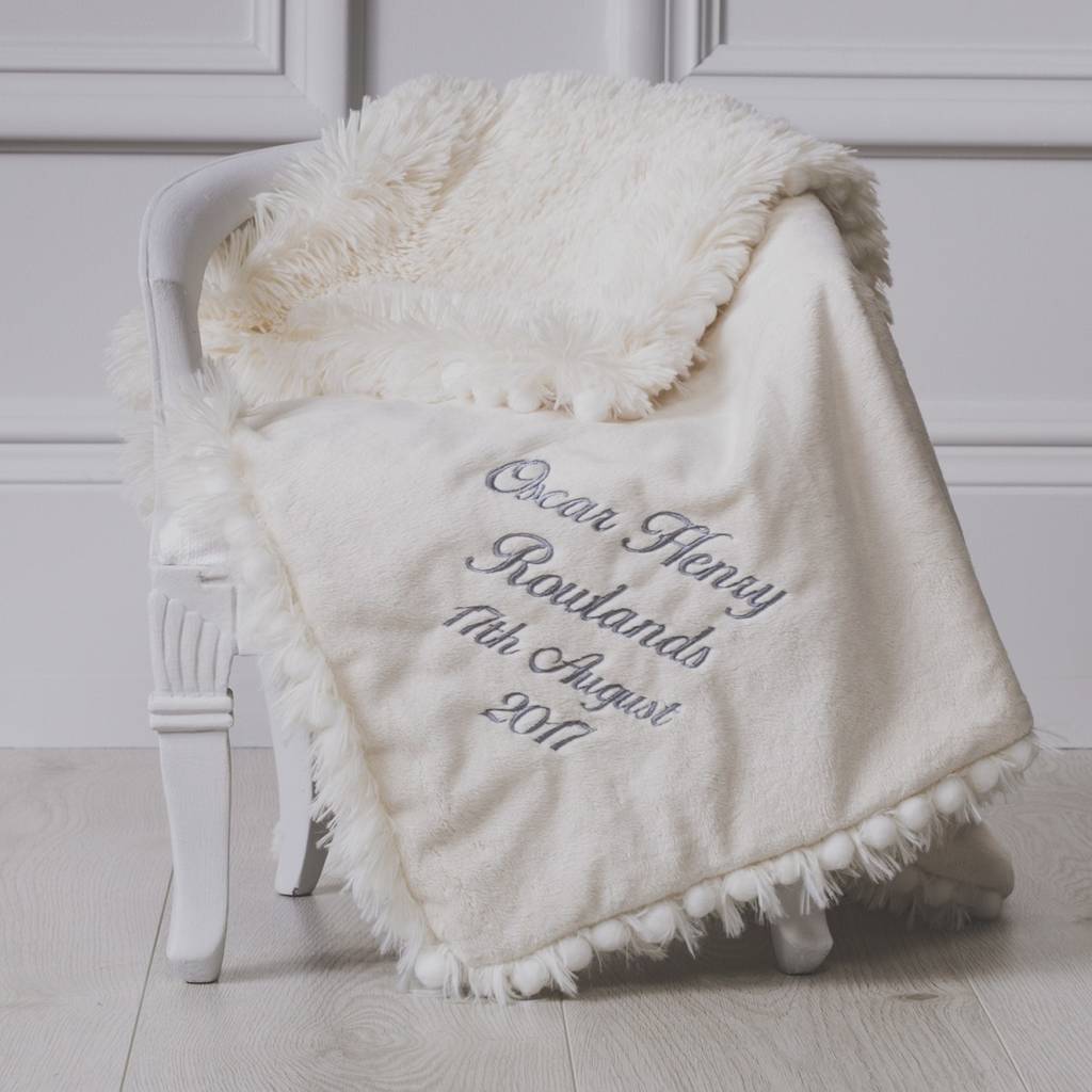 Personalised Cream Koochicoo Christening Baby Blanket By That's Mine