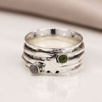 Personalised Sterling Silver Peridot Star Spinner Ring, 2 of 9