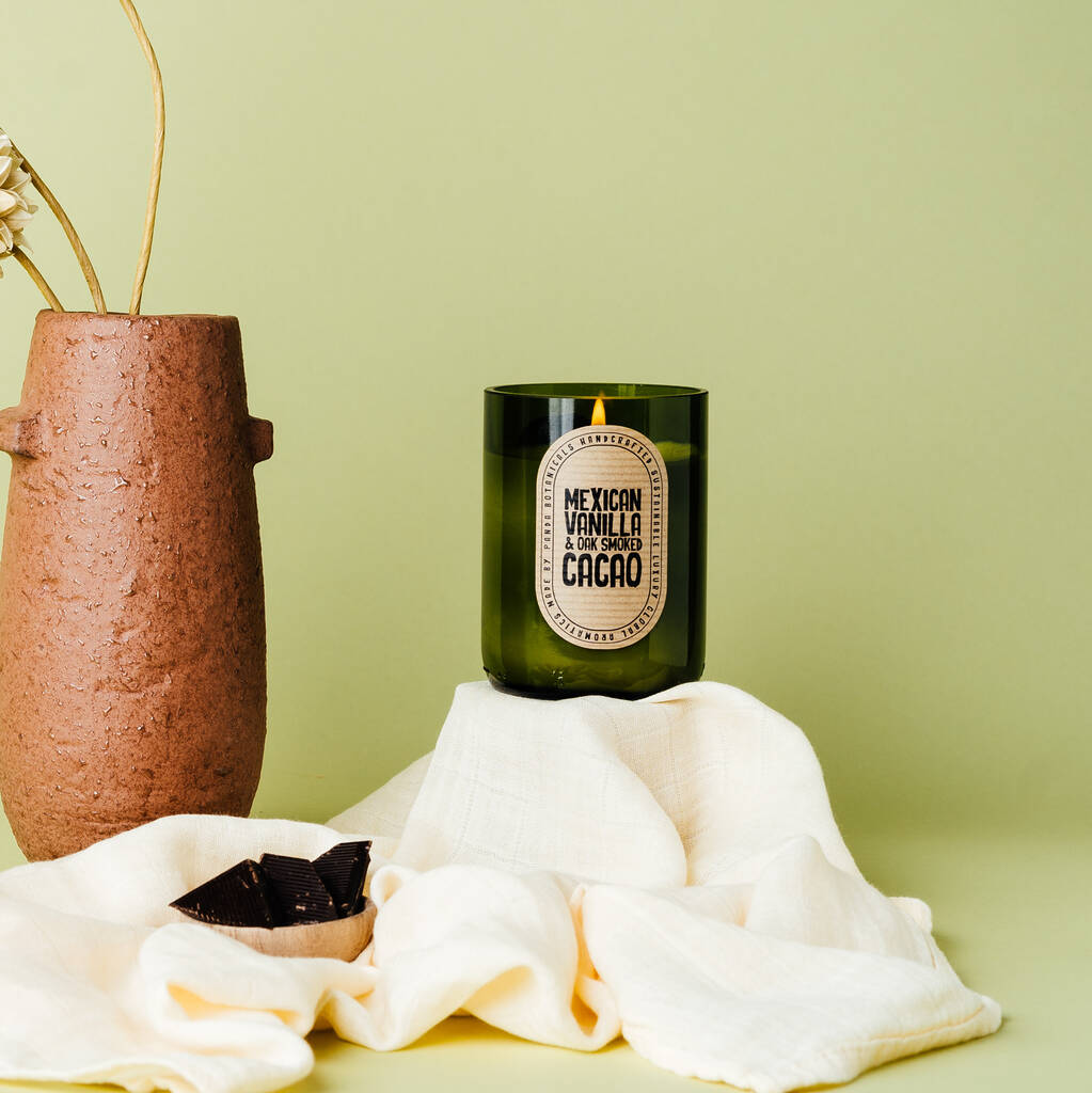 Mexican Oak And Cacao Scented Wine Bottle Candle