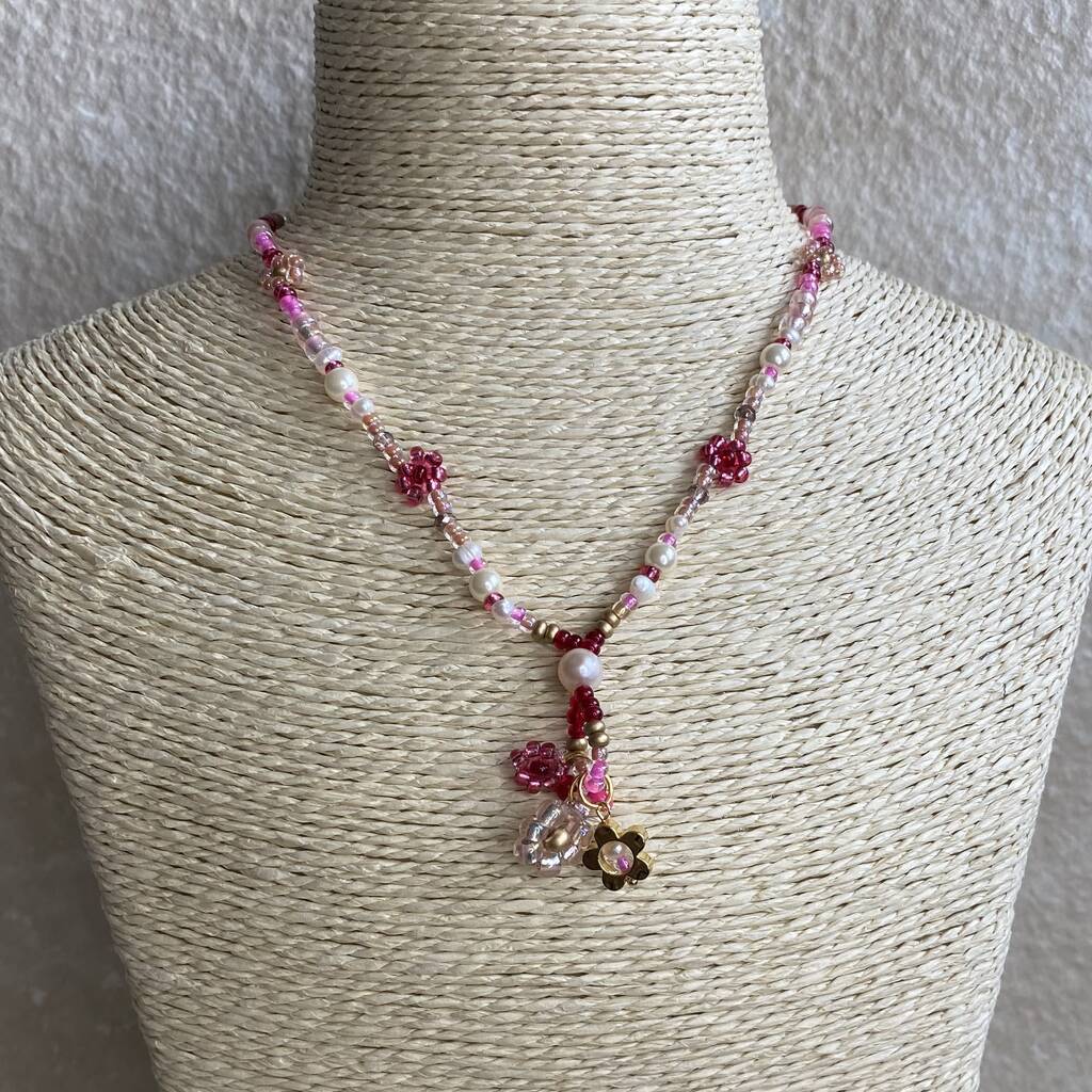 Ditsy Daisy Beaded Charm Necklace By Clarke Palmer