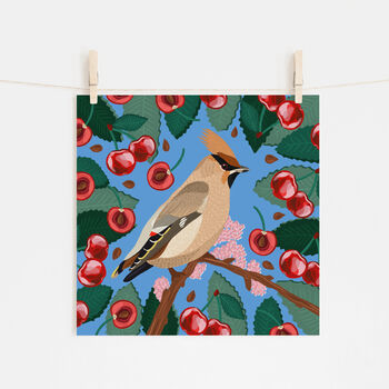 Waxwing And Cherries Print, 2 of 2