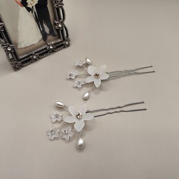 Pearl Flower Bridal Hair Pins Set Of Two, 8 of 12