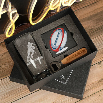 Personalised Rugby Engraved Pint Glass And Gift Set, 3 of 5