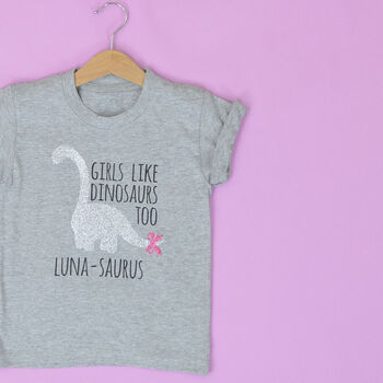 'Girls Like Dinosaurs Too' Personalised T Shirt, 9 of 12