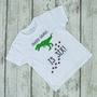 Personalised Dinosaur Footprints Birthday T Shirt, thumbnail 4 of 7