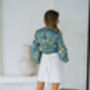 Turquoise Tie Front Flare Sleeve Top, thumbnail 4 of 5