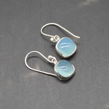 Aqua Chalcedony Silver Earrings: Square Dangle Drop, 4 of 6
