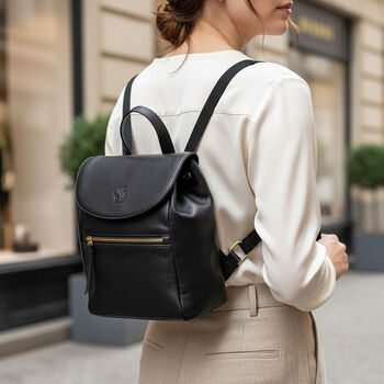 Women's Black Leather Backpack, 2 of 3