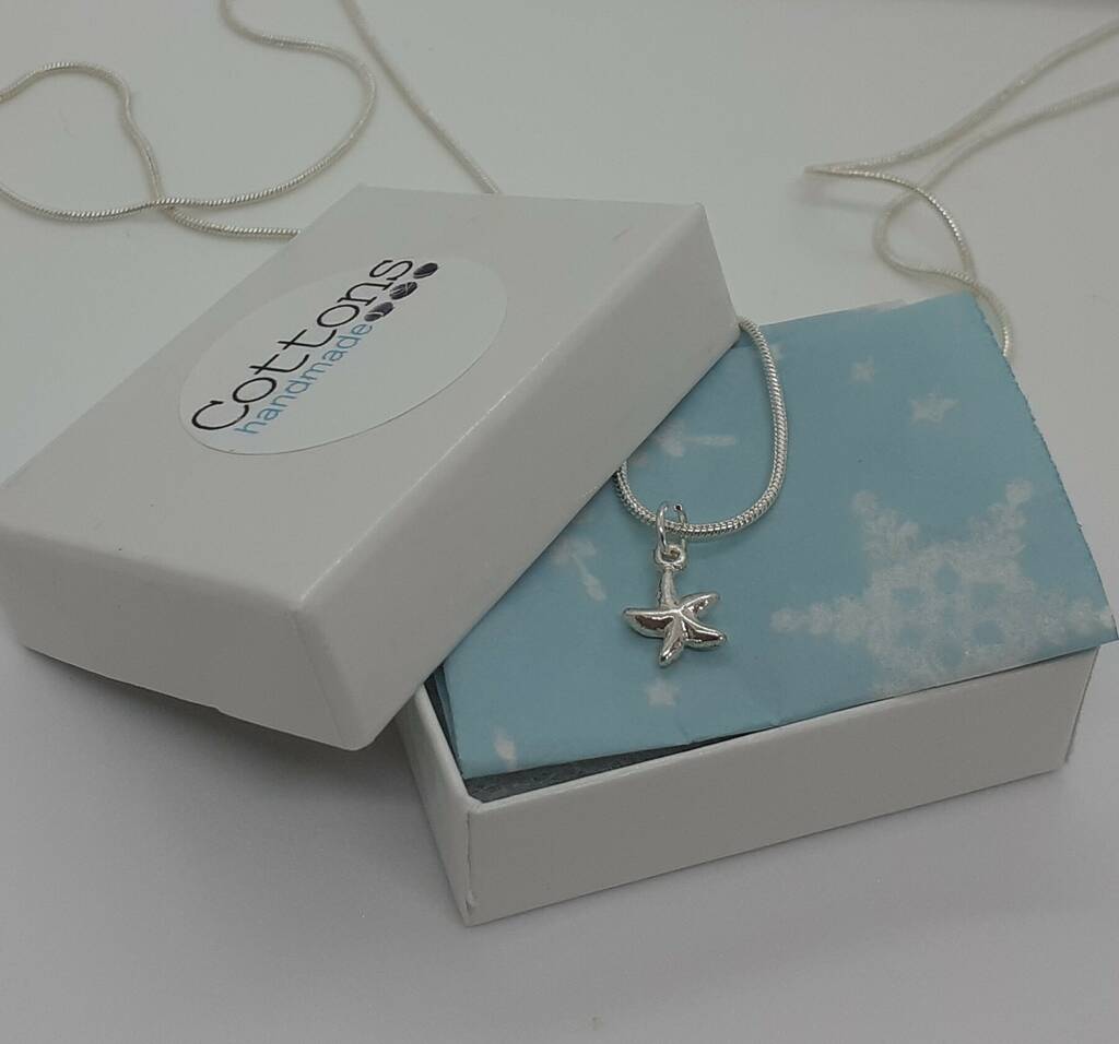 'Unwrap A Card' Silver Starfish Necklace By Cottons Jewellery Silver & Gems