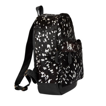 Natural Cowhide Leather Backpack In Black And Silver, 3 of 8