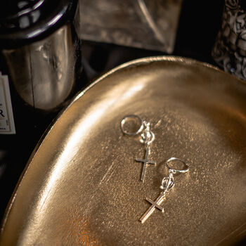 Mini Sterling Silver Hoop And Quartz Cross Earrings, 2 of 5